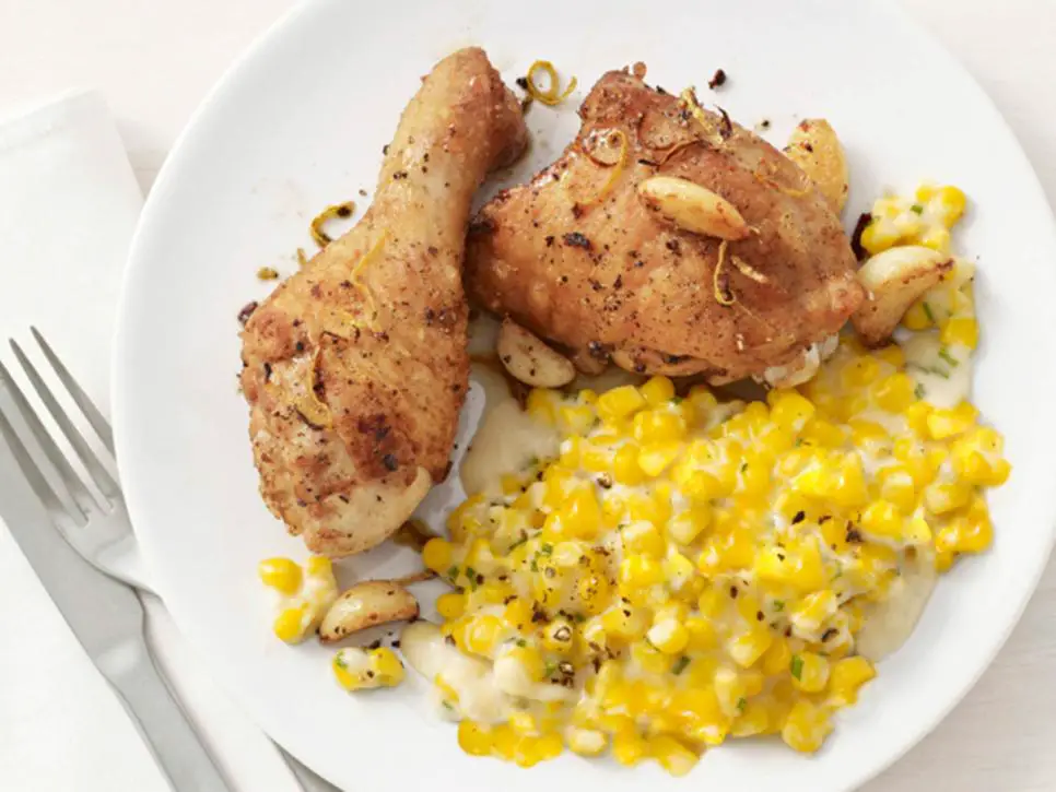 sweet corn with chicken on a plate